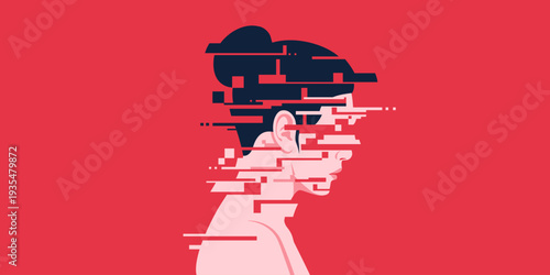 Young woman falling apart broken into pieces