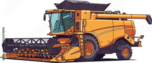 Large combine harvester gathering grain during the autumn season