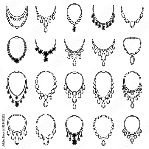 Grid of various necklace and pendant silhouette icons
