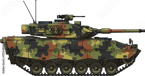 Military main battle tank profile view