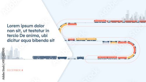 Passenger and freight traffic by rail. Modern cover template for a business presentation or report