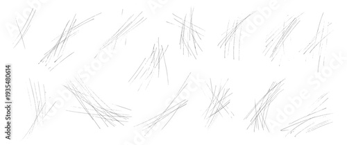 Grunge distress lines set with chaotic lines for a set of straight messy lines and random stripes. Pencil ink metal background texture through noise broken paper for an old rusty. Vector scratches.