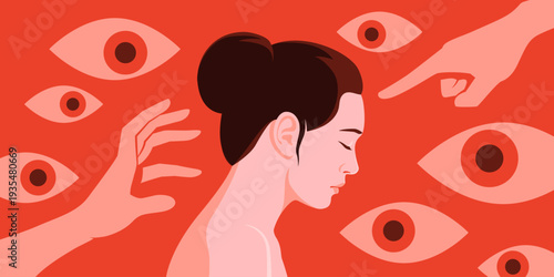 Depressed woman suffering from paranoia and phobia