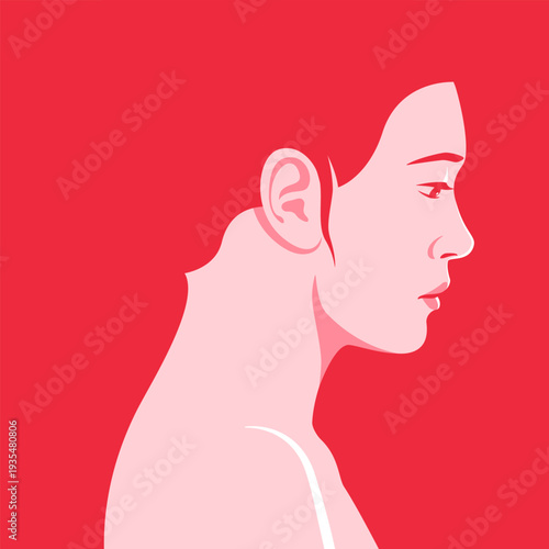 Sad woman looking away profile view