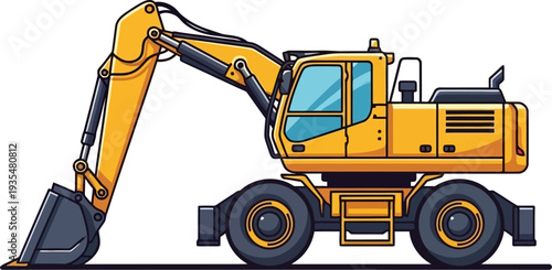 Mobile wheel excavator performing earthmoving and digging operations