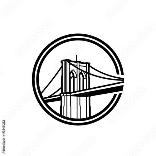 Circular bridge logo emblem in black and white minimalist style