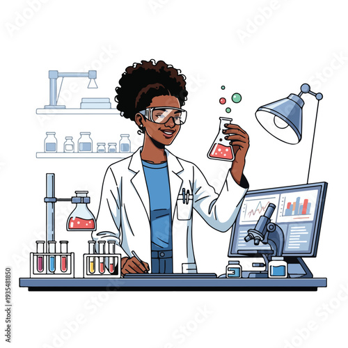 Female Scientist Examining Laboratory Test Tubes.
