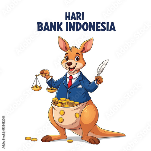 Kangaroo Banker Character with Scale and Quill