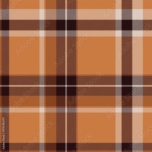 Cross vector check fabric, thin textile pattern background. Factory texture seamless plaid tartan in orange and dark colors.