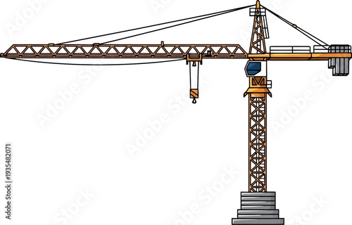 Stationary tower crane utilized for high-rise building construction projects