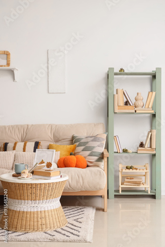 Cozy sofa, coffee table and...