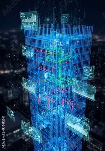 Wallpaper Mural Digital twin of a futuristic blue skyscraper at night Torontodigital.ca