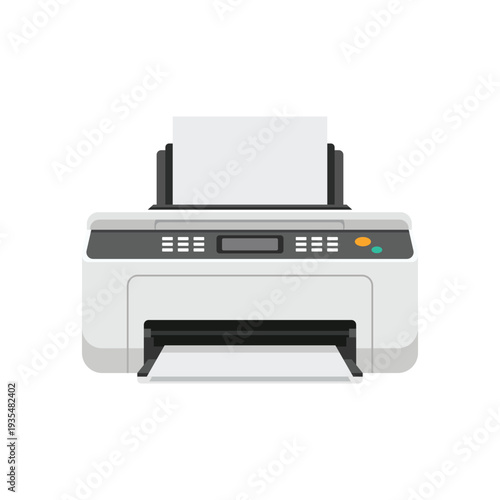 Office printer flat vector illustration isolated on white backdrop