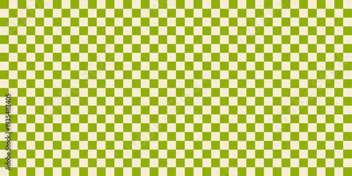 Green Checker Seamless Pattern. Geometry Green White Checkerboard Background. Monochrome Grid Vector Bg Print. Retro Grid Seamless Pattern for Trendy Design, Textile, Packaging. Spring Texture