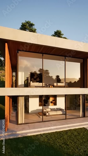Modern House Exterior with Glass Facade.