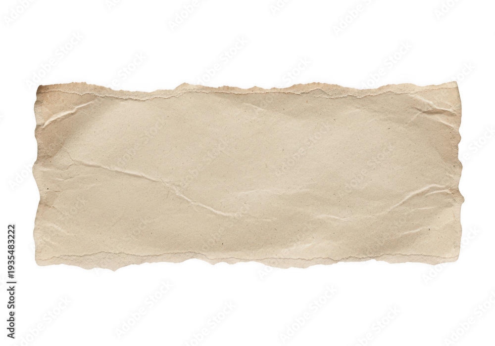 Fototapeta premium A close-up view of a crumpled and worn piece of parchment paper isolated on transparent background,png