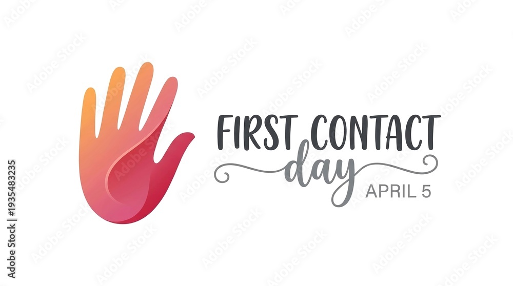 Obraz premium A colorful hand logo with text for First Contact Day on April 5