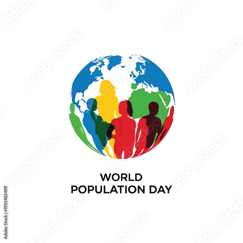 World Population Day with colorful silhouettes around globe