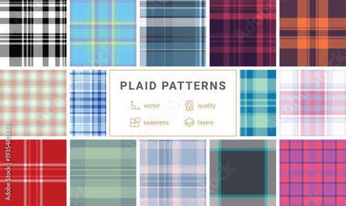 Soft styled plaid bundle tailored for children related products. The pack works for stationery, decor, and educational materials. Vector smoothness keeps designs friendly.