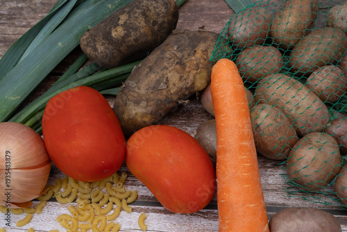 Fresh vegetables and noodles for preparing stew