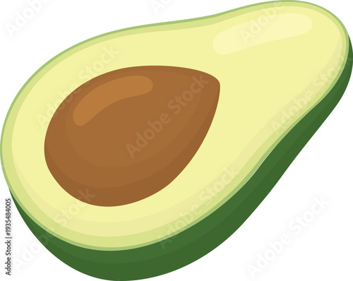 Illustration of half avocado fruit with seed inside. Organic vegan product isolated on white