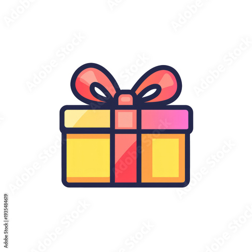 Cartoon Style Gift Box With Ribbon. Perfect For Celebrations And Festive Occasions.