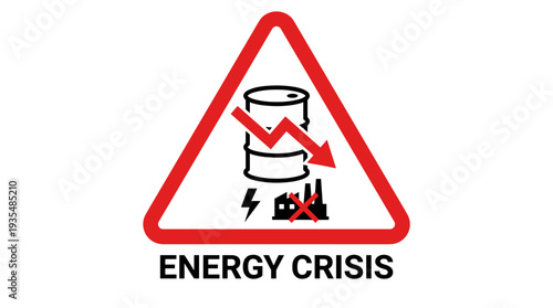 Energy crisis warning symbol with falling oil price and factory shutdown
