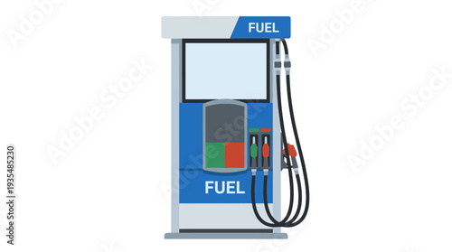 Fuel pump with price display and hoses at gas station