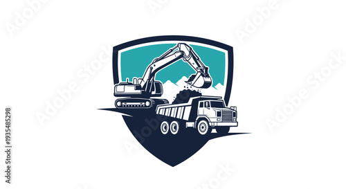 Excavator and Dump Truck Working Together on a Construction Site.