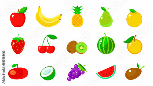 Colorful assortment of various fresh fruits in a flat design style
