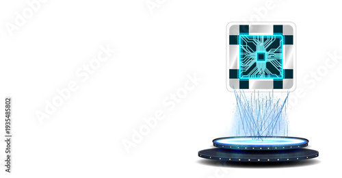 High-tech circuit board design with glowing elements in a digital setup for innovation and technology