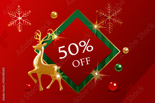 Festive christmas sale advertisement with reindeer and sparkling decorations