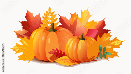 Autumn arrangement featuring pumpkins and vibrant fall foliage composition