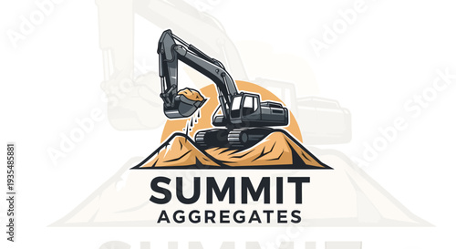 Excavator Digging in Summit Aggregates Logo.