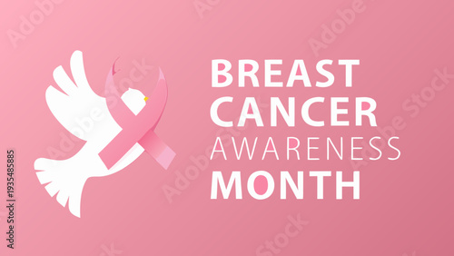 Breast cancer awareness month message with a ribbon and dove symbol