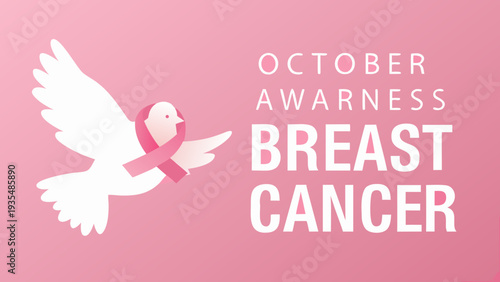 October breast cancer awareness graphic with a dove and ribbon