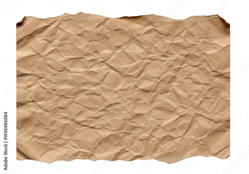 Fototapeta premium An aged and crumpled piece of parchment with a rough texture and faded color isolated on transparent background,png