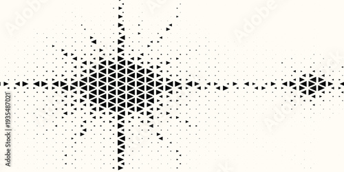 Triangle Shapes Vector Abstract Geometric Technology Background. Radial Composition Halftone Frame Triangular Retro Simple Pattern. Minimal Style Dynamic Tech Wallpaper
