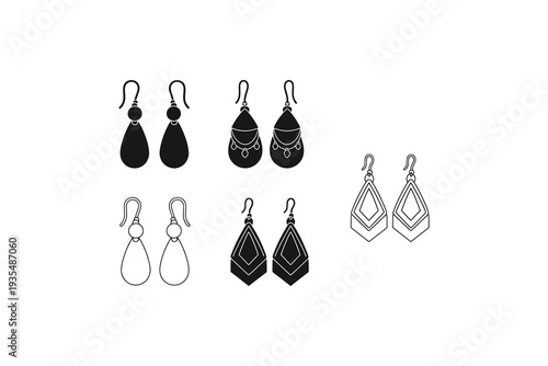 Assorted earrings displayed in a grid layout with various designs and colors Vector