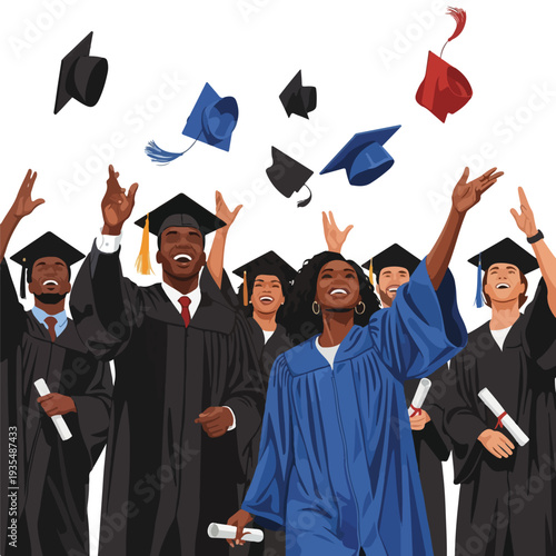Graduates Celebrating with Caps in Air.
