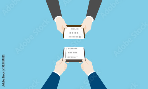 名刺を交換する手元のイラスト