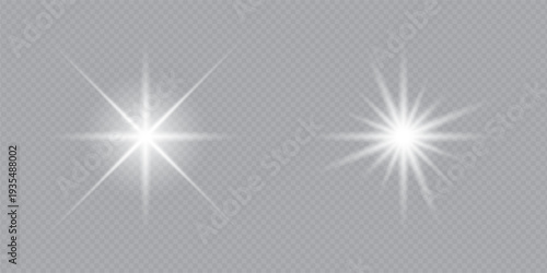 Glowing Star Light Effect with Sparkle Rays and Lens Flare on Transparent Background