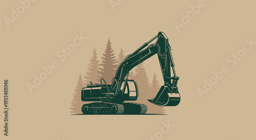 Green Excavator Machine Ready for Construction Work.