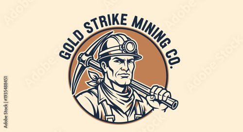 Gold Strike Mining Company Vintage Miner Illustration.