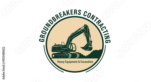 Groundbreakers Contracting Heavy Equipment Excavator Digging Earth.