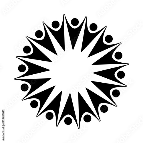 People Circle Teamwork Unity Symbol Black Illustration for Community Support, Collaboration Concept and Social Connection Design
