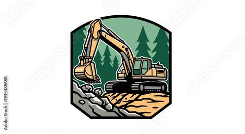 Heavy Duty Excavator Machine Digging Earth and Rocks.
