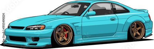 A sleek, turquoise sports car with custom bronze wheels on a clean background, viewed from a slight angle