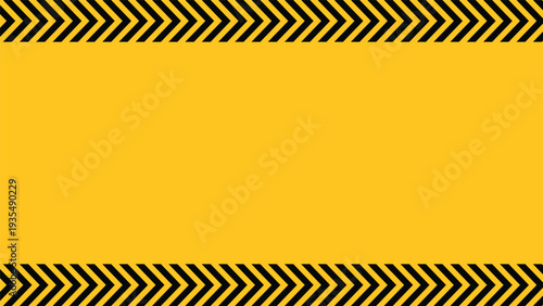 Yellow construction warning background. Black chevron hazard stripes border. Industrial caution design for banners, posters and safety signs