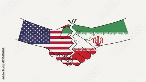 Handshake between USA and Iran, Symbolizing Cooperation and Agreement, Illustrated Graphic Representation, Global Politics, Vector Art